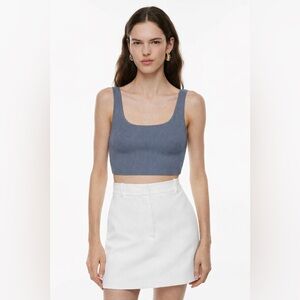 Babaton Sculpt Knit Squareneck Cropped Tank Top XS Blue Ribbed